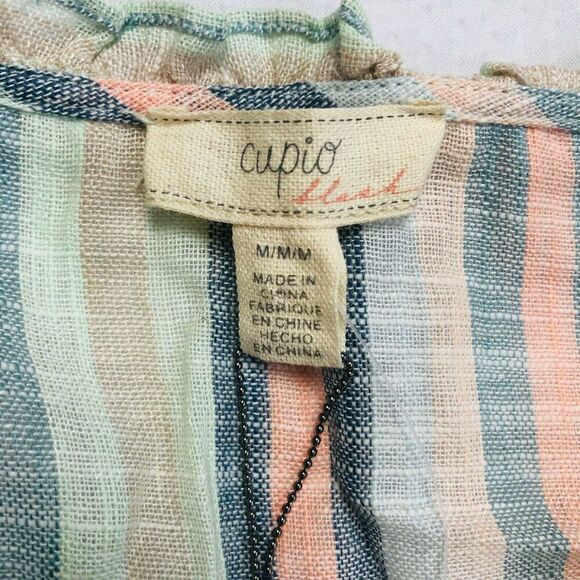Cupio Multi Color Striped Ruffle Sleeveless Button Up Shirt Top Blouse Size M NW - Picture 5 of 6